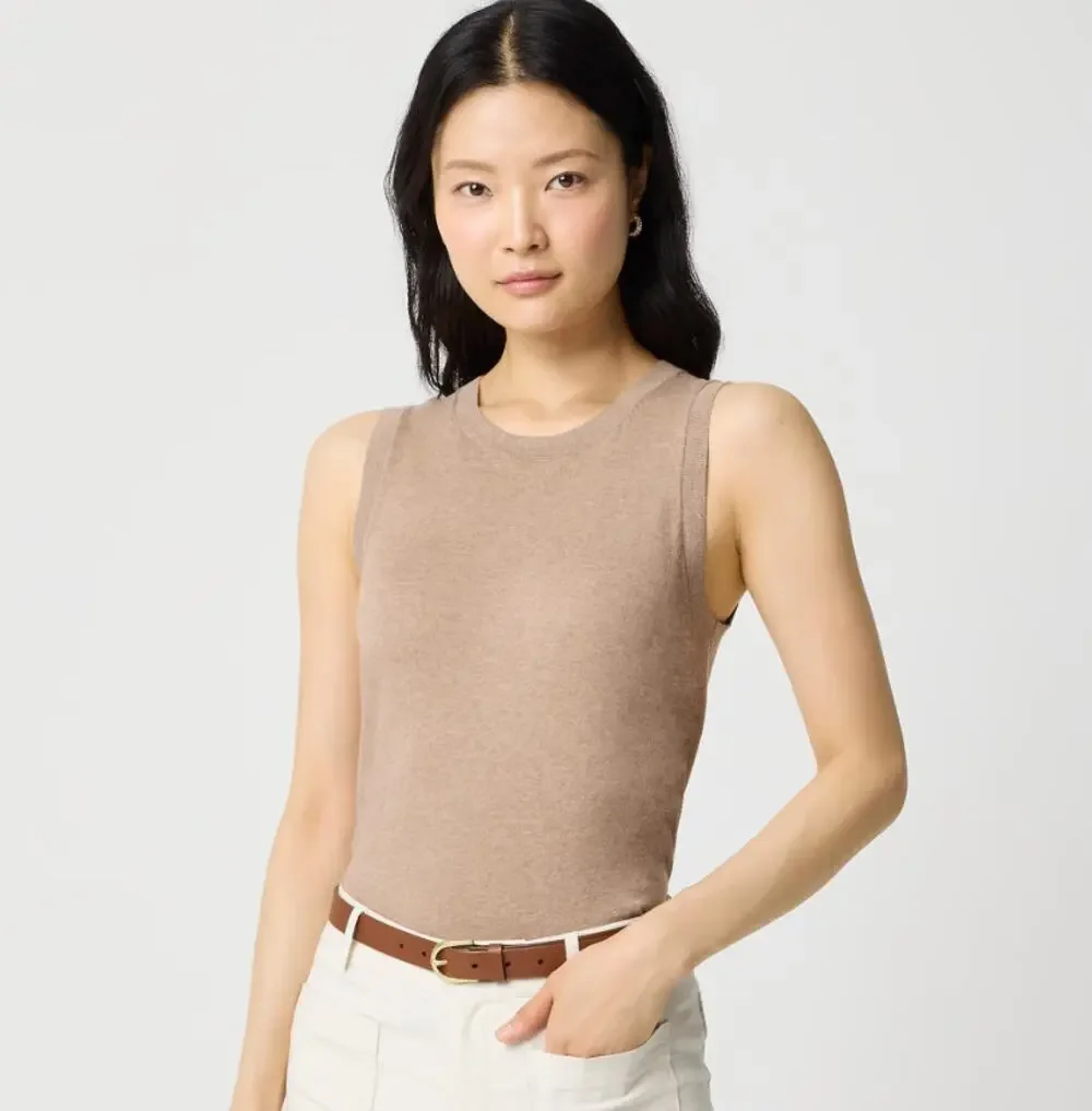 J.Crew Shell Sweater Tank Womens XL Heather Mushroom Sleeveless Knit Crew Neck